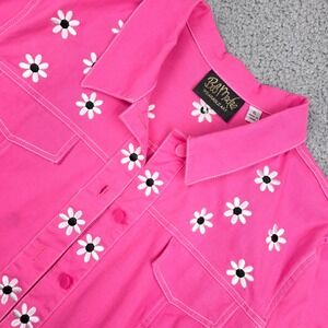 Bob Mackie VTG Wearable Art Pink Daisy Embroidered Button Front Jacket XL Womens